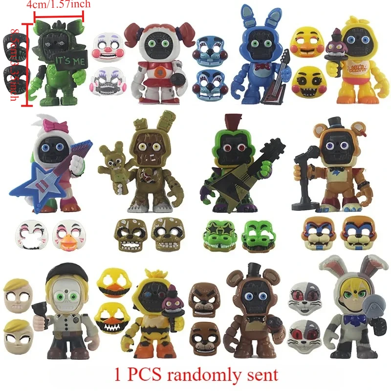 2026hot FNAF Panic Game Midnight Toy Bear Foxy Chica Fazbear Bonnie Figura de Acción con Máscaras Intercambiables Anime 1 Unidad Enviada Aleatoriamente