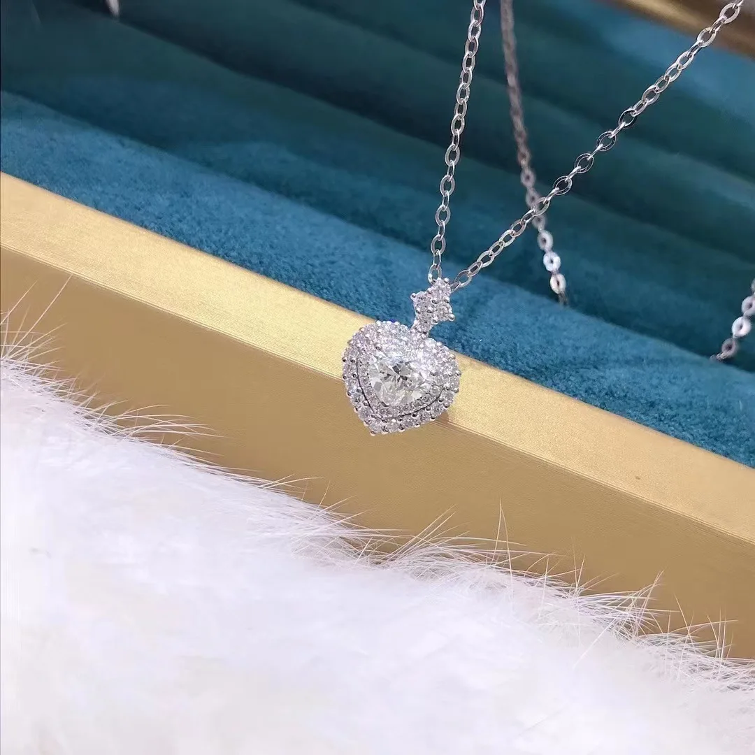 PT950 micro-set diamond necklace for women - Luxury, niche, minimalist heart-shaped pendant