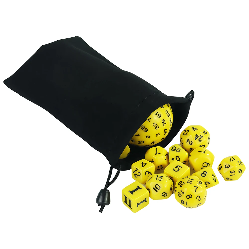 15 pièces/ensemble dés polyédriques D3-D100 avec sac pour jeu mdn RPG accessoires de jeu de société