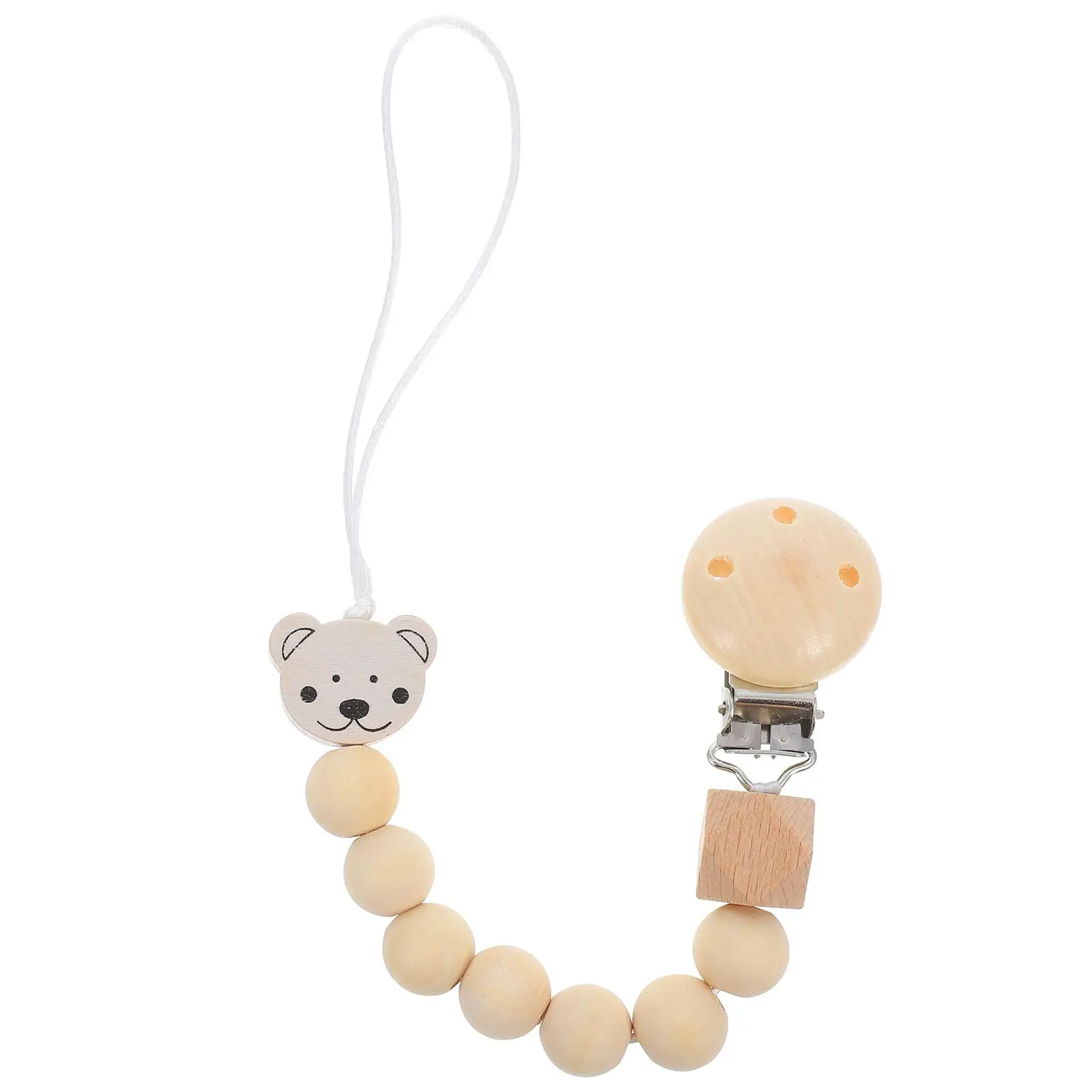 

1Pcs Wooden Pacifier Chain Beige Baby Boy Girl Teether Leash Safety Outing Sleep Accessories Holder Animal Pacifier Holder Strap