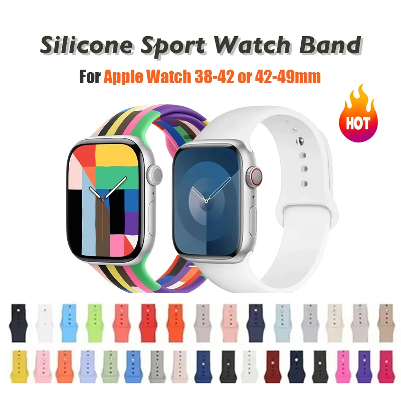 

Silicone strap For Apple Watch band 10 46mm/42mm 44mm 40mm 38 45 41mm sports bracelet iWatch series 10 9 8 7 6 5 se ultra2 49mm