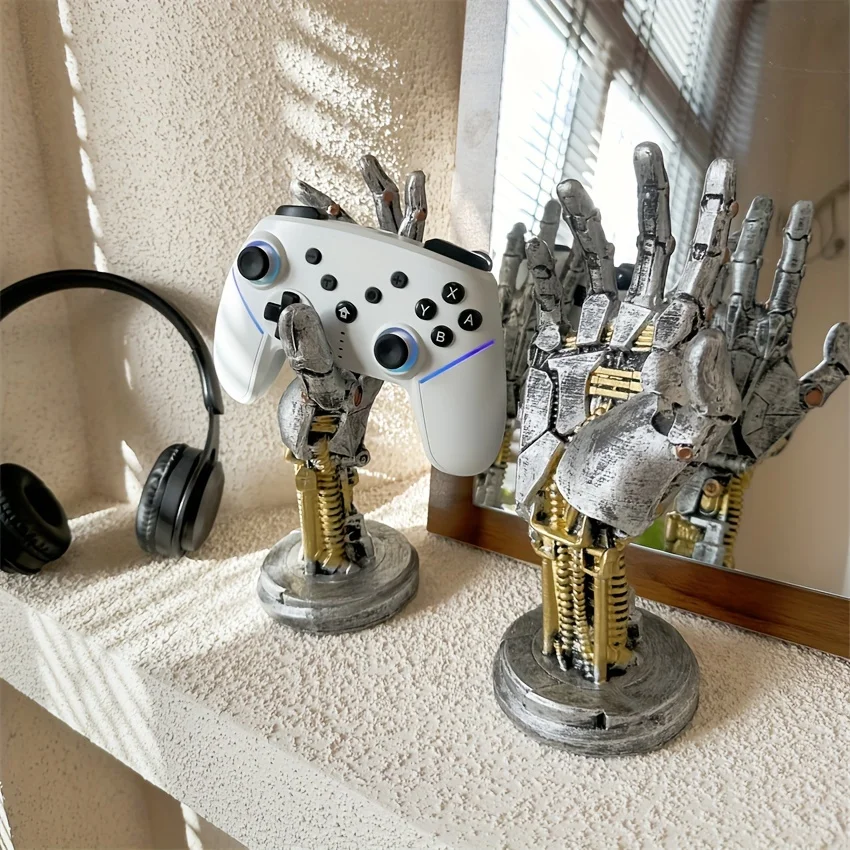 Adorno de mano robótico Cyberpunk, soporte para mando, anillo, cuerda, soporte de escritorio, accesorio para fotografía, decoración del hogar, 1 ud.