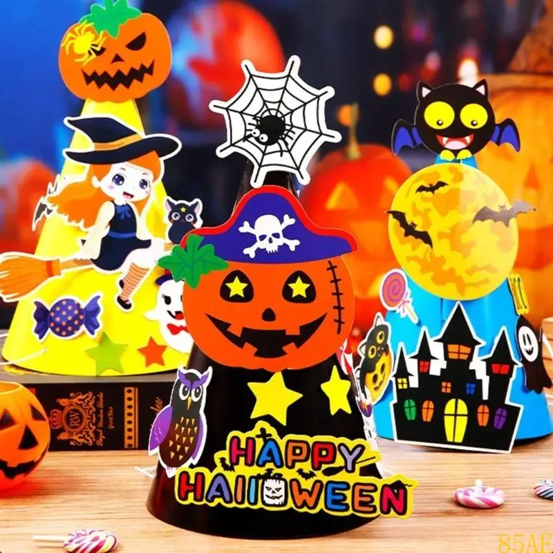 85AE Children’s DIY Paper Hat Halloween Handcrafts for Creative Craft Material Toddler Boy Girl Halloween Costume