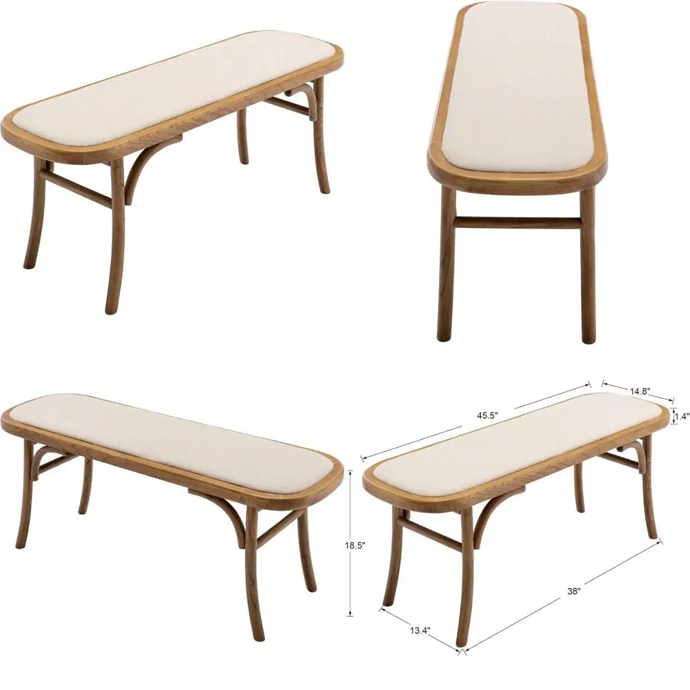 

beige 45" rustic wood upholstered bench for entryway, living room, hallway, or bedroom