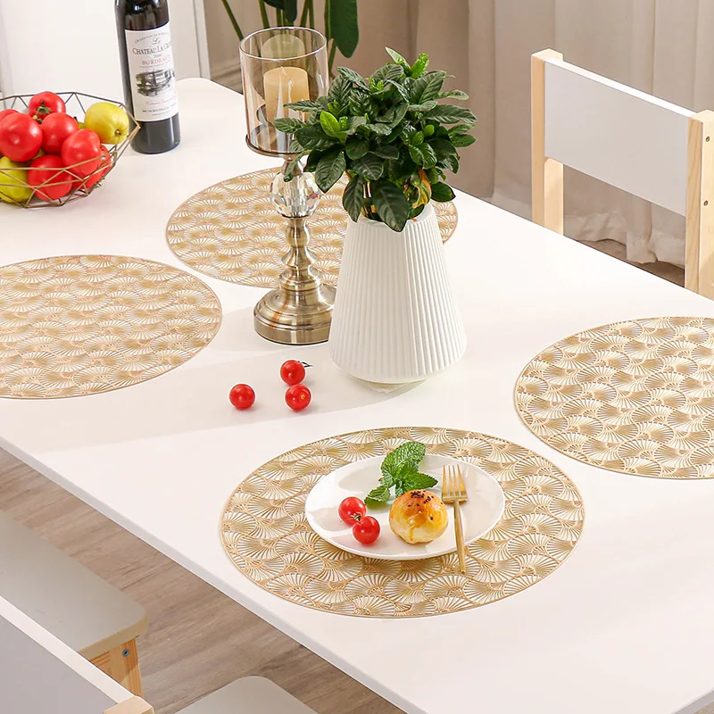 Round Ginkgo Leaf PVC Placemat Insulation Coaster Table Mat Cup Hollow Pads Bowl Home Kitchen Wedding Party Holiday Decor