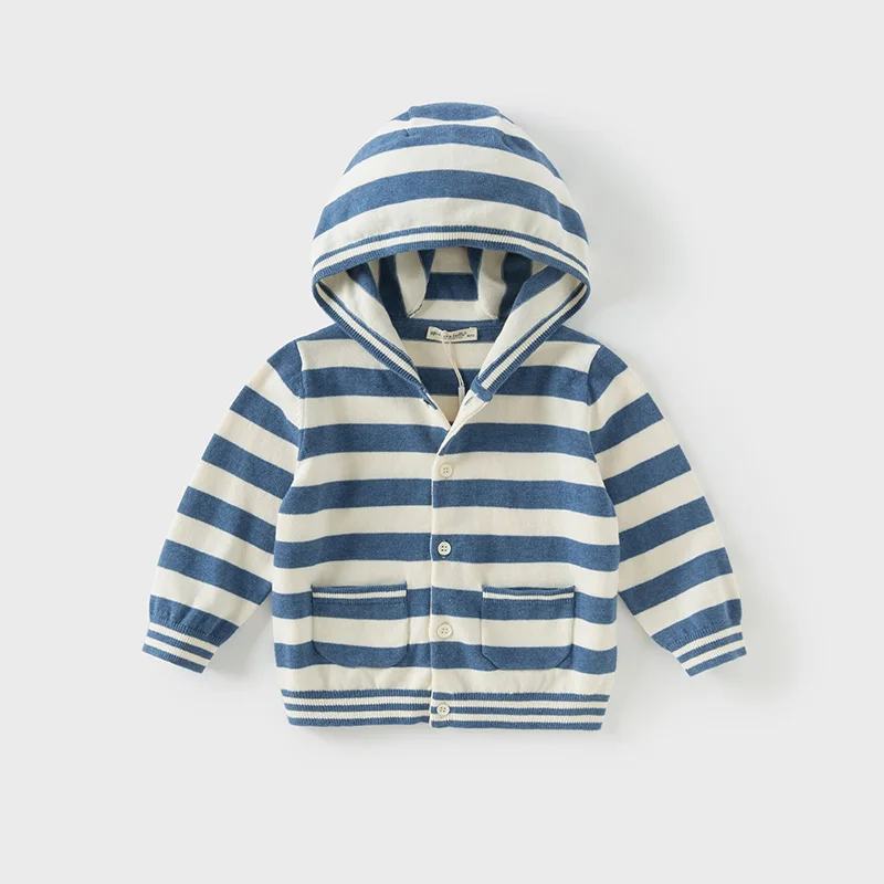 Dave Bella Spring Autumn Baby Boys Sweater Coat Blue White Striped Boys Outerwear Cotton Kid Cardigan Hoodie DB1250128