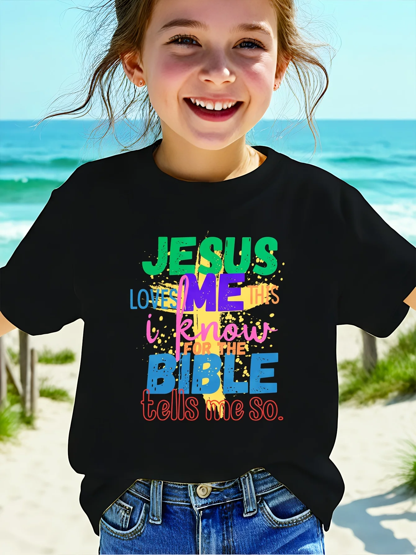 Colorful Jesus Bible Letter Print Kids T Shirt Boys Girls Family Match Cotton Short Sleeve Summer Daily Casual Clothes