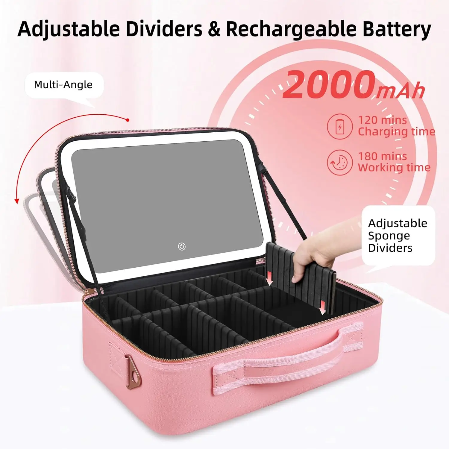 Large Capacity Makeup Bag 15''X11'' with LED Mirror 3 Color Light Makeup Case Organizer Travel Cosmetic Bag