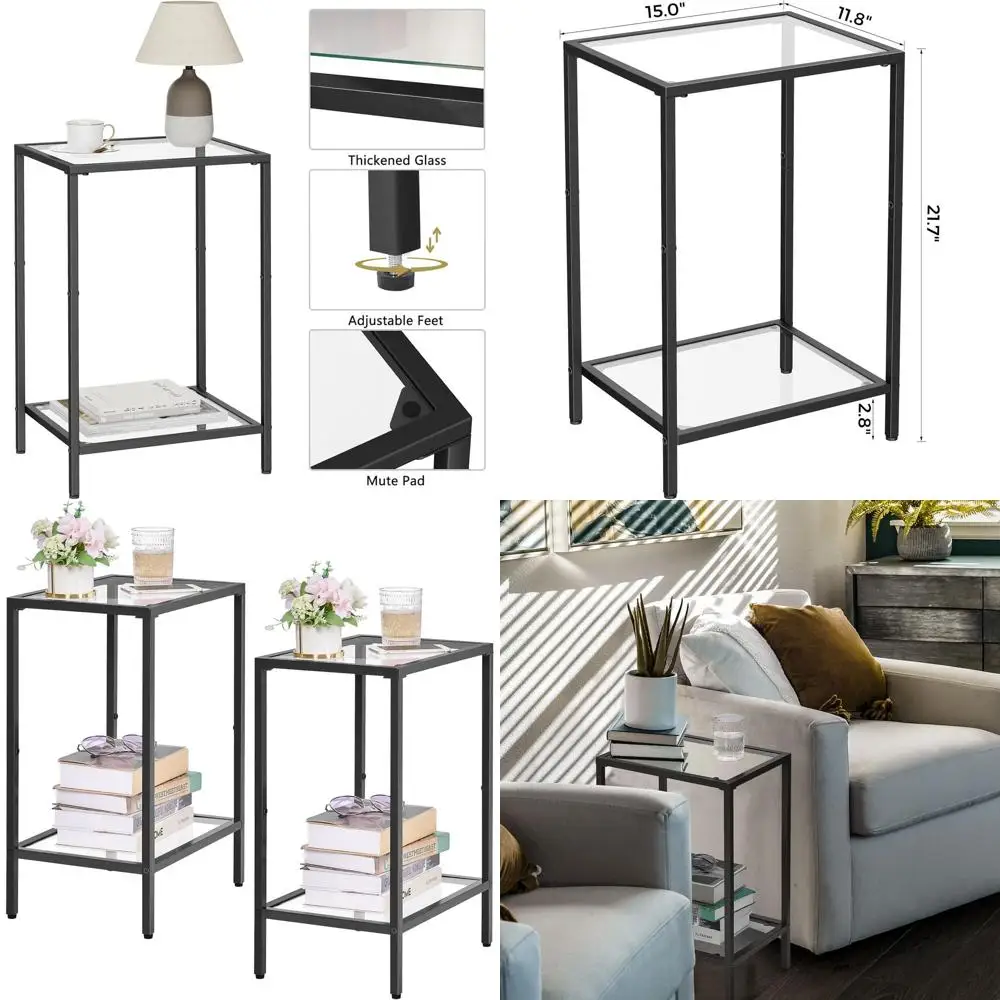 

Современный комплект из 2-х приставных столиков с полками из закаленного стекла, 11,8x15, черный, для гостиной и спальни