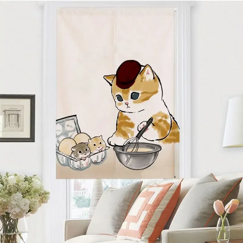 VIKAMA Chef Cat Cooking Noren Door Curtain, 6 Designs, Doorway Decor for Bedroom Living Room Kitchen