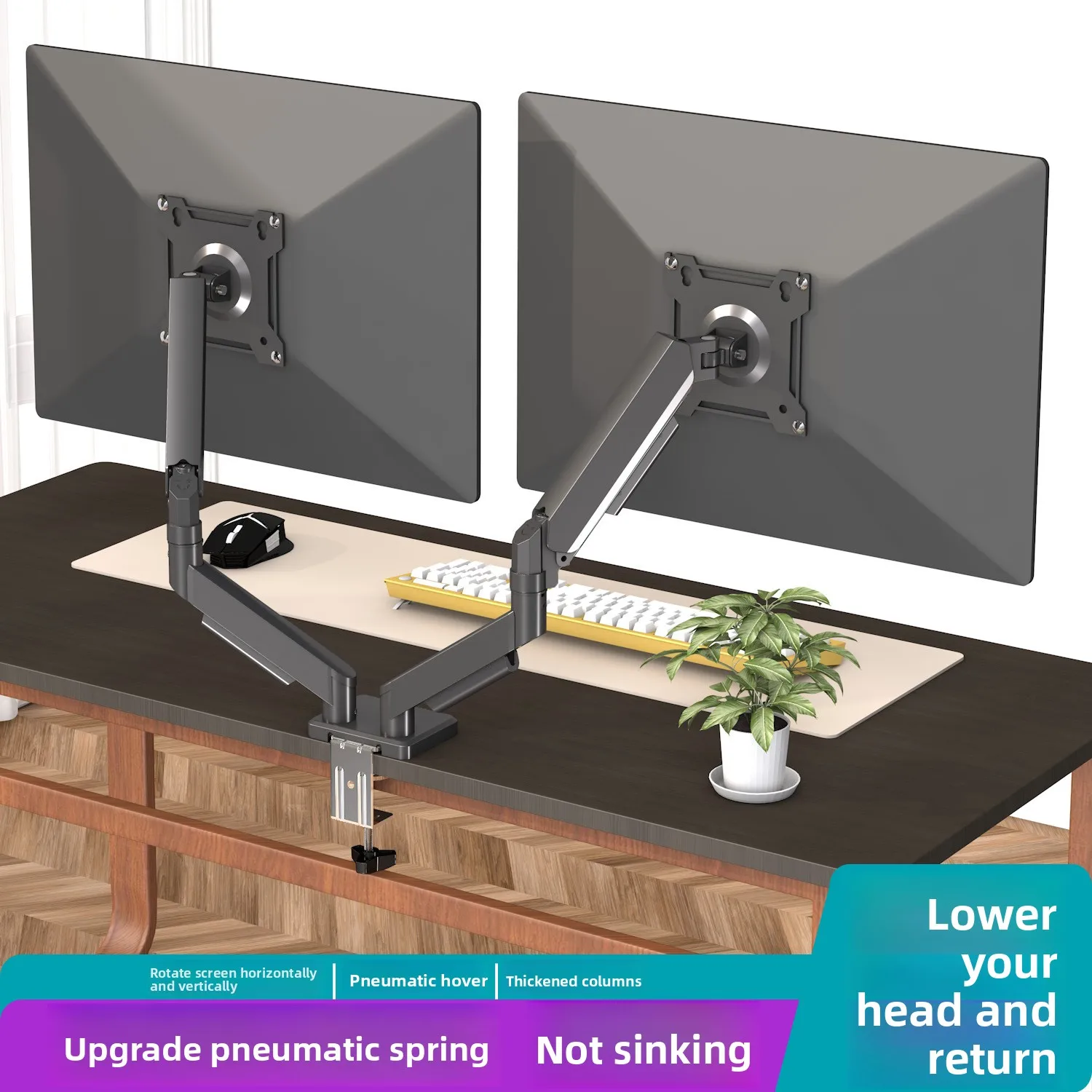 Gas Spring Dual Monitor Arm Desk Mount To Inch Clamp Grommet Bracket Degree Rotation Kg Per Screen Vesa X Adjustable Pole Home