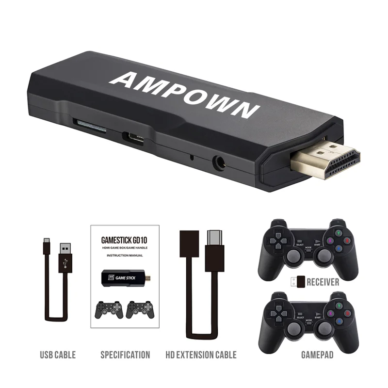 GD10 4K Game Stick 128GB  New Retro Video Game Console 2.4G Wireless Controllers HD Output 40+Simulators 40000+Games Build In