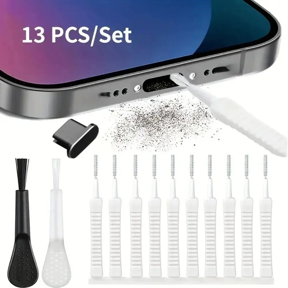 13Pcs Phone Charging Port Cleaning Kit, Speaker Dust Plug Cleaner Brush for iPhone Samsung Xiaomi Earphone Cleaning Tool