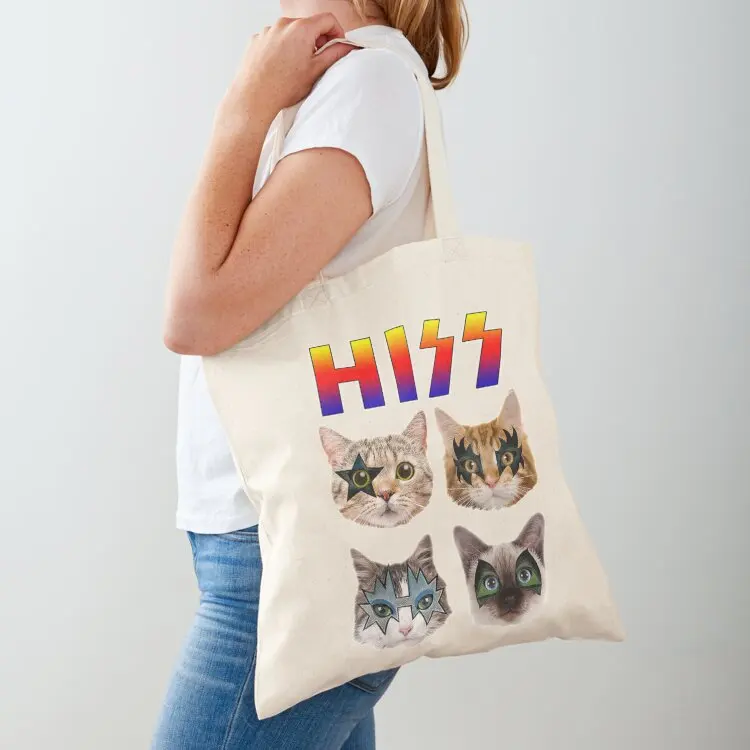 

Hiss Funny Cats Kittens Rock Rockin T-shirt Gift Tee Pun Tote Bag bags woman 2025 shopper bags for women tote bag men