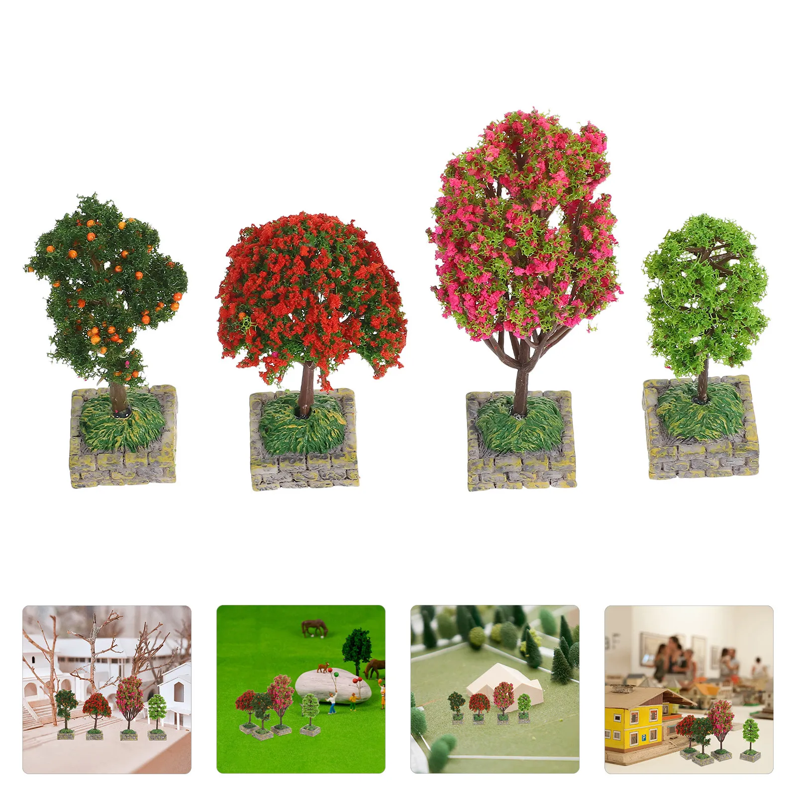 

4Pcs Miniature Scenery Trees Realistic Plastic Fake Trees for Micro Landscape Dollhouse Outdoor Decorations DIY Craft Supplies