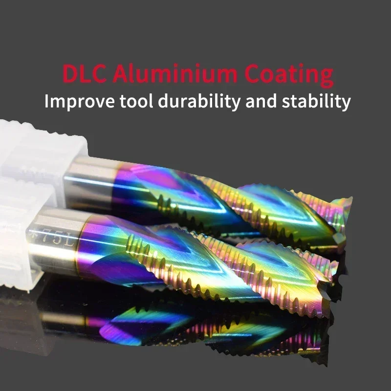 HRC55 Aluminium Roughing Cutter DLC Colorful Coated Carbide Roughing Milling Cutter 3 Flute Extended Tungsten Steel Endmill