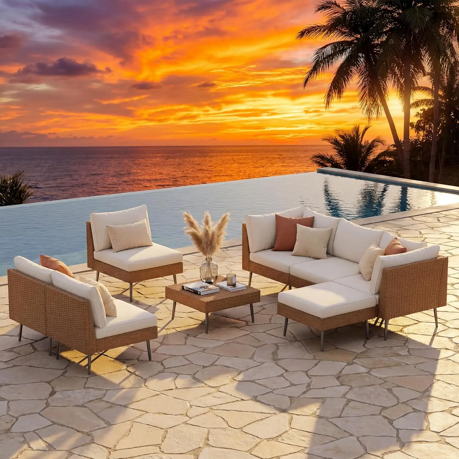 

8-Piece Tight Weave Outdoor Patio Sectional, Luxe Outdoor Sofa with Premium Polyester & Ergonomic Design,, Customized