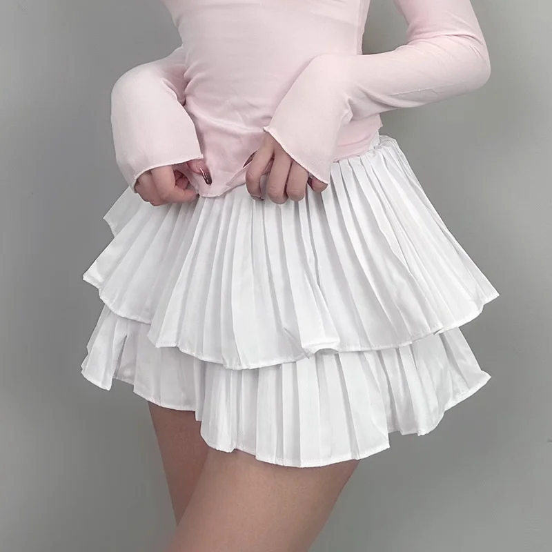 

Korea Sexy Slim Double Layer Spicy Girl High Waist Pleated Half Body Skirt For Women Sweet Skorts 2023 Summer V025