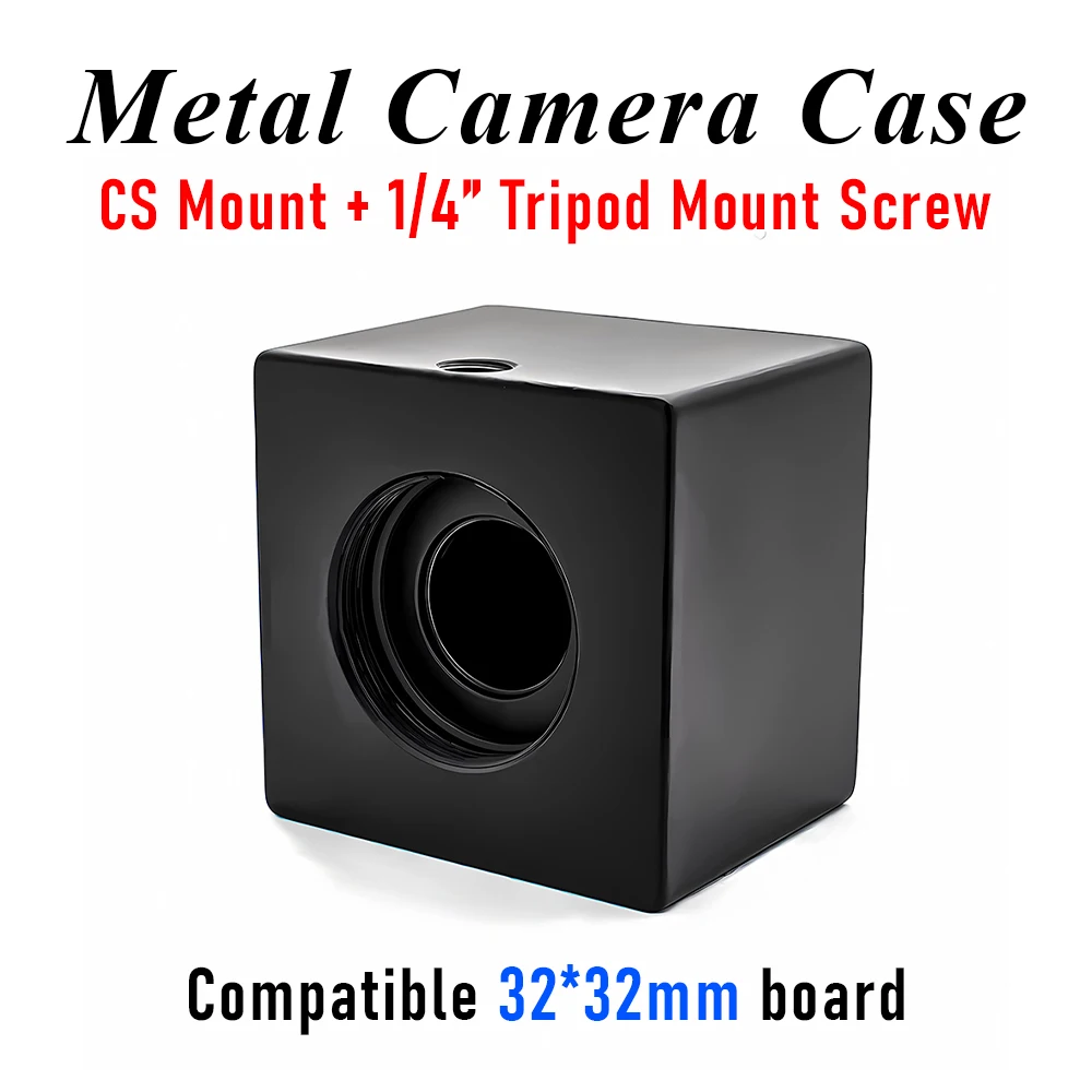 CS Mount CCTV Camera Case for 32x32mm Module, Metal Security Surveillance Shell Enclosure with Bracket & M12 Lens Mount Adapter