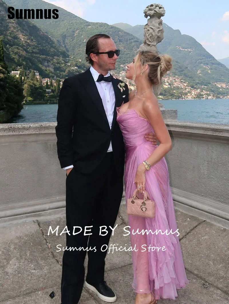 Sumnus Charming Mermaid Prom Dress Boat Neck Pleats Sleeveless Side Slit Party Dresses Ankle Length Evening Dress Customized image 3