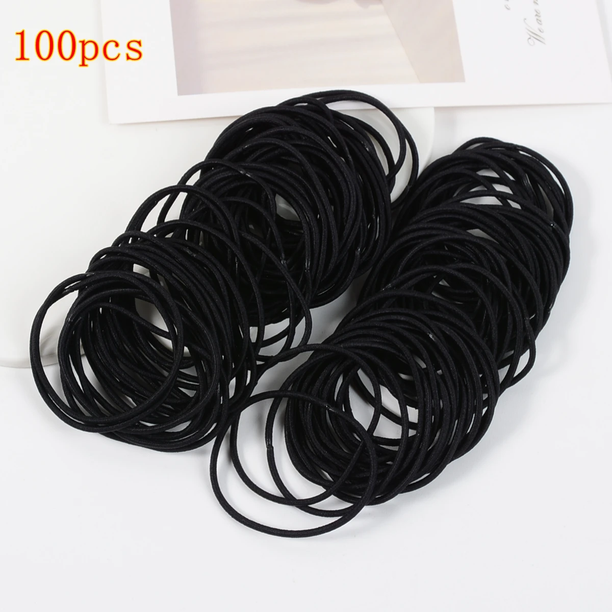 98-200-個黒弾性ヘアネクタイ女性女の子ヘアロープ無地ポニーテールホルダーシンプルな耐久性のある女の子のヘアアクセサリー