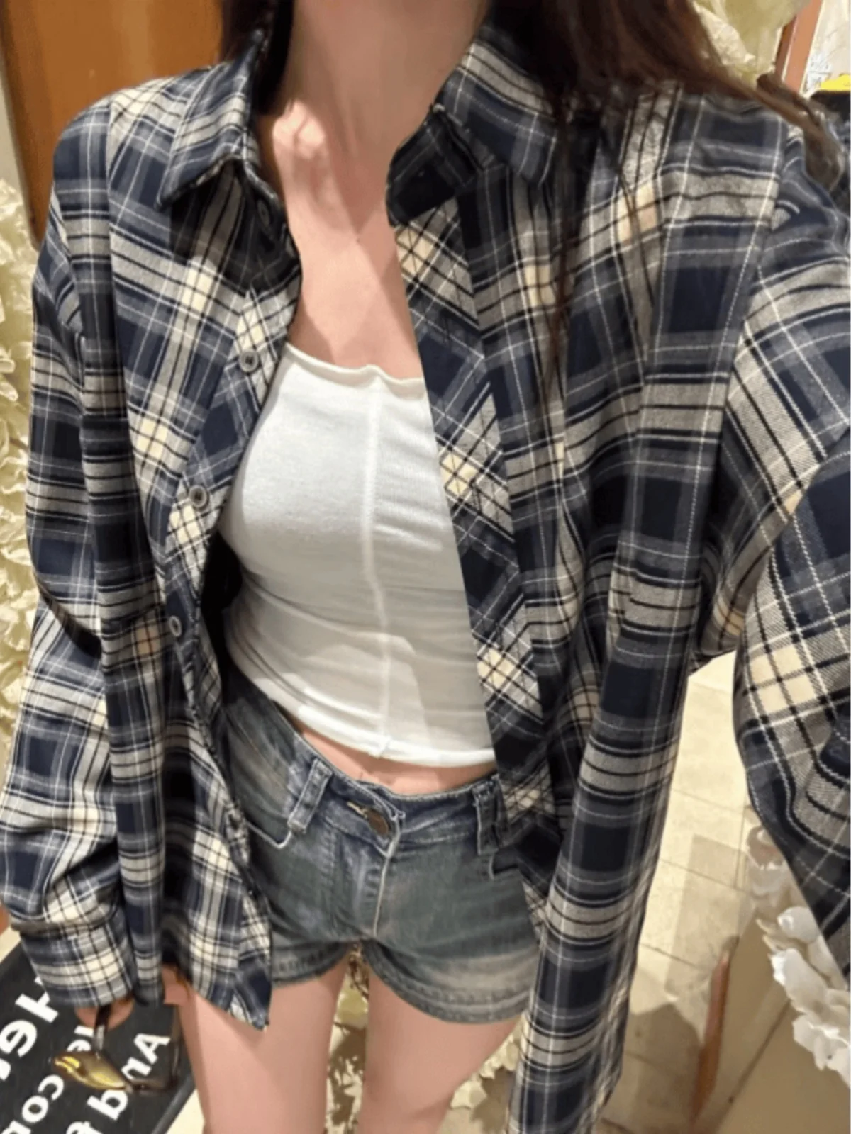 

Retro Korean Style Loose Casual Shirt Checkered Lazy Style Outerwear Spring Autumn Fashion Simple Classic Commute Style Long ...