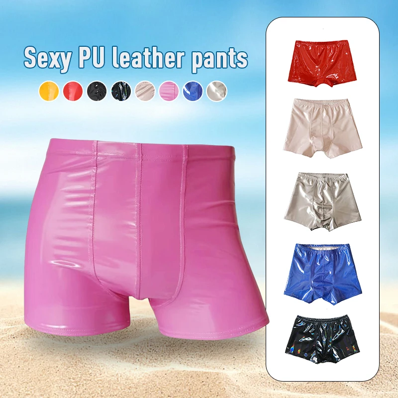 Men Sexy Wet Look Patent Leather Boxer Briefs Shiny Metallic Shorts Underwear Swimwear Bottoms Pole Dancing Rave Clubwear