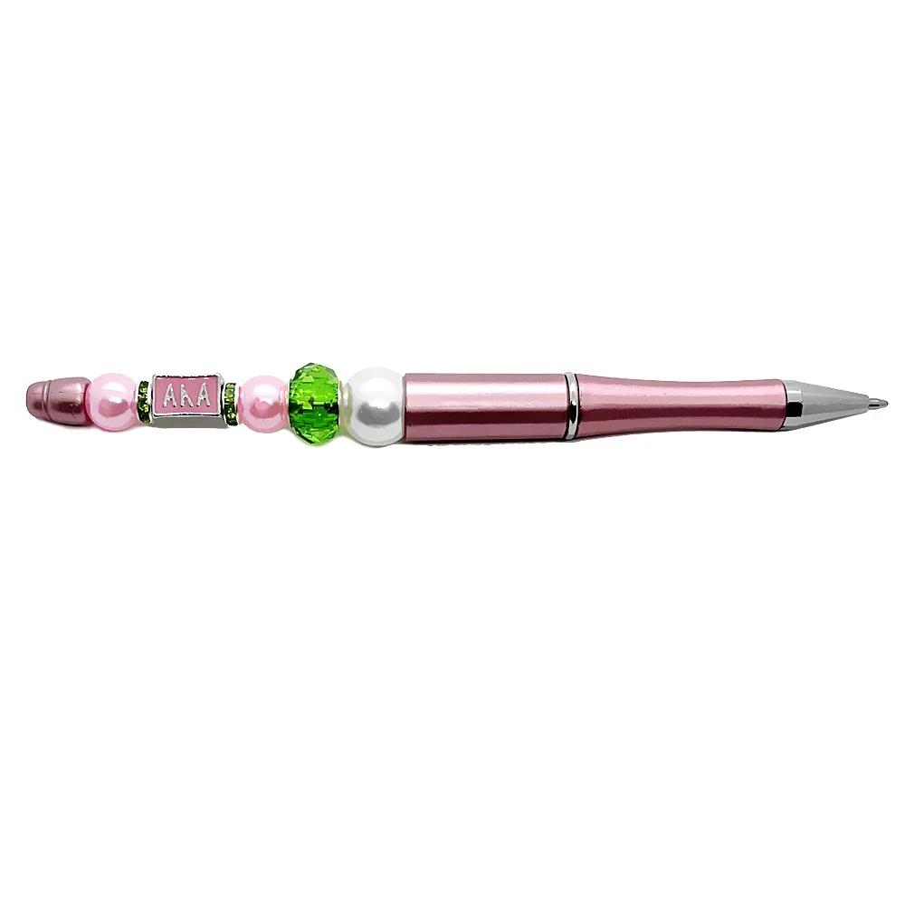 Personality Handmade A sorority society logo Label Pink Green Bead Pen charm