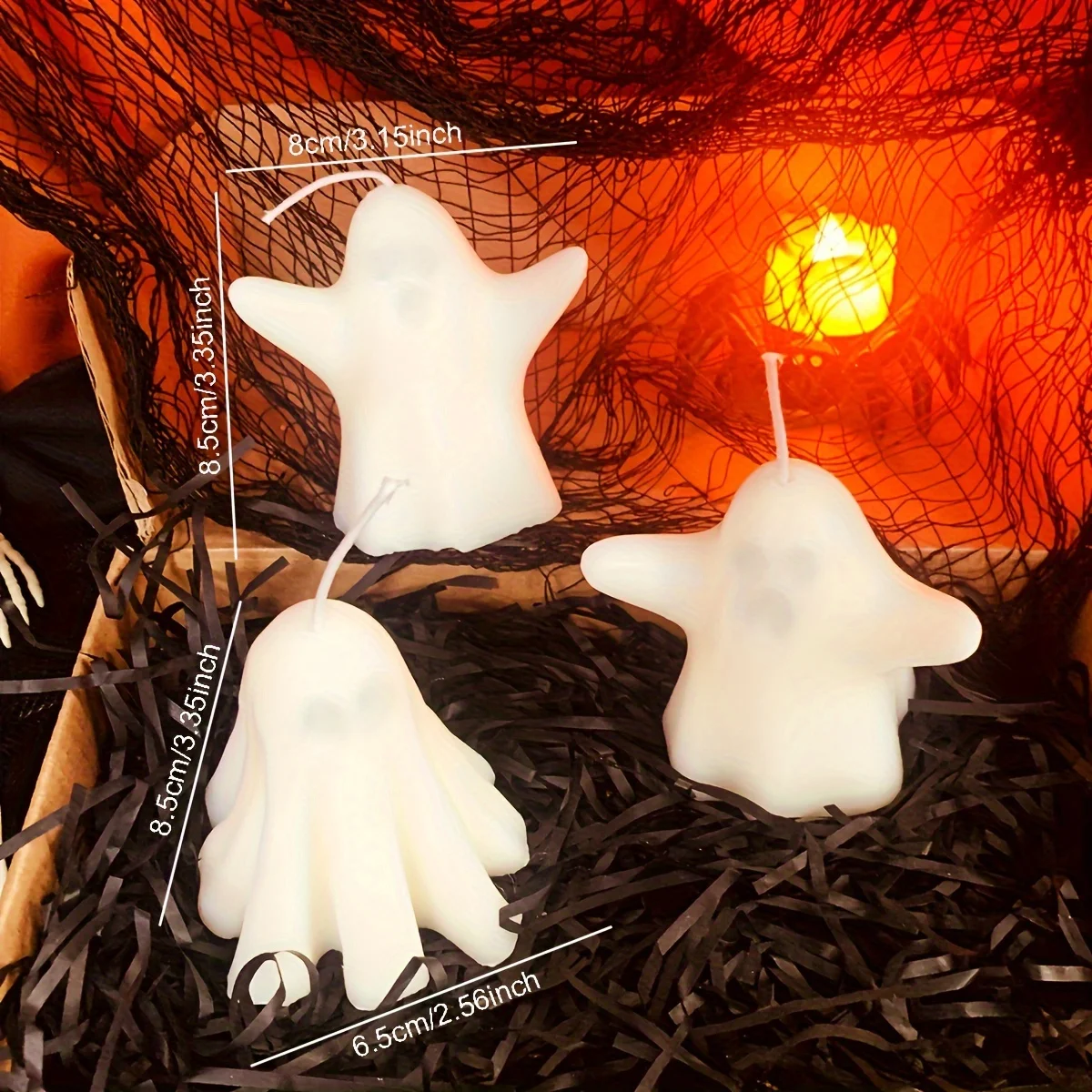 6Pcs Large Halloween Ghost Candles Cute Halloween Decor for Halloween Party Table Home Decorations (2 Styles White Ghost)