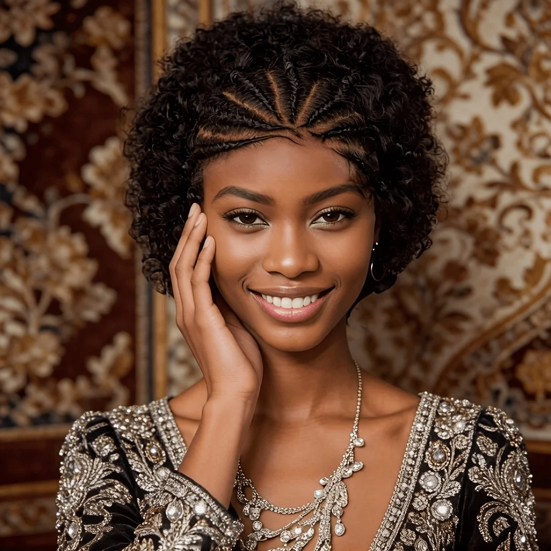 13X4 Lace Front Afro Braided Wigs for Women Human Hair Wig with Kinky Curly Afro Puff, Pre-Plucked Hairline & 180% Density - view 3