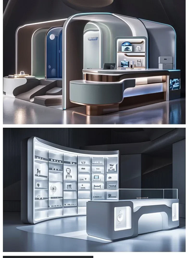 Technology Exhibition Cabinet Exhibition Hall Booth Creative Luminous Oval Middle Island Cabinet Wooden