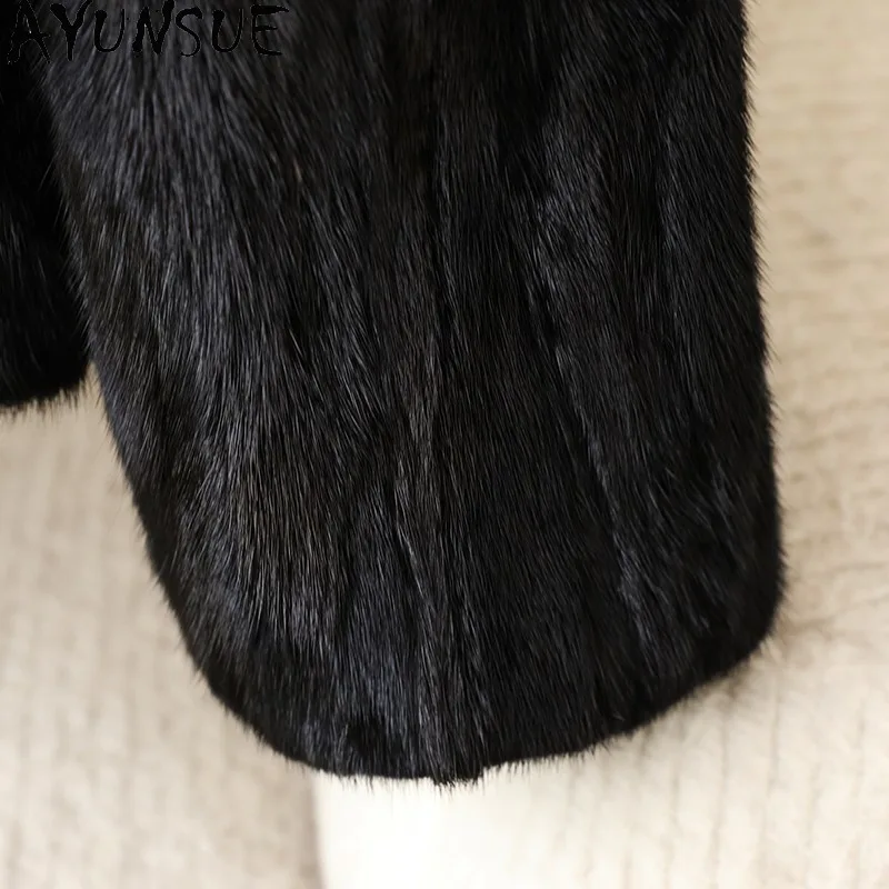 AYUNSUE Cappotto di Pelliccia di Visone Naturale per la Donna 2025 Nuovo Elegante Autunno Inverno Vestiti Pezzi Cappotto di Pelliccia di Visone Donna Fourrures Femmes