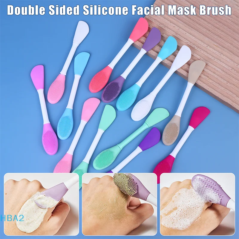【H】Siliconen Dubbele Hoofd Gezichtsmasker Borstel Facial Exfoliëren Mee-eter Verwijderen Cleanser Brush Modder Film Spatel Gezichtsverzorging Tool