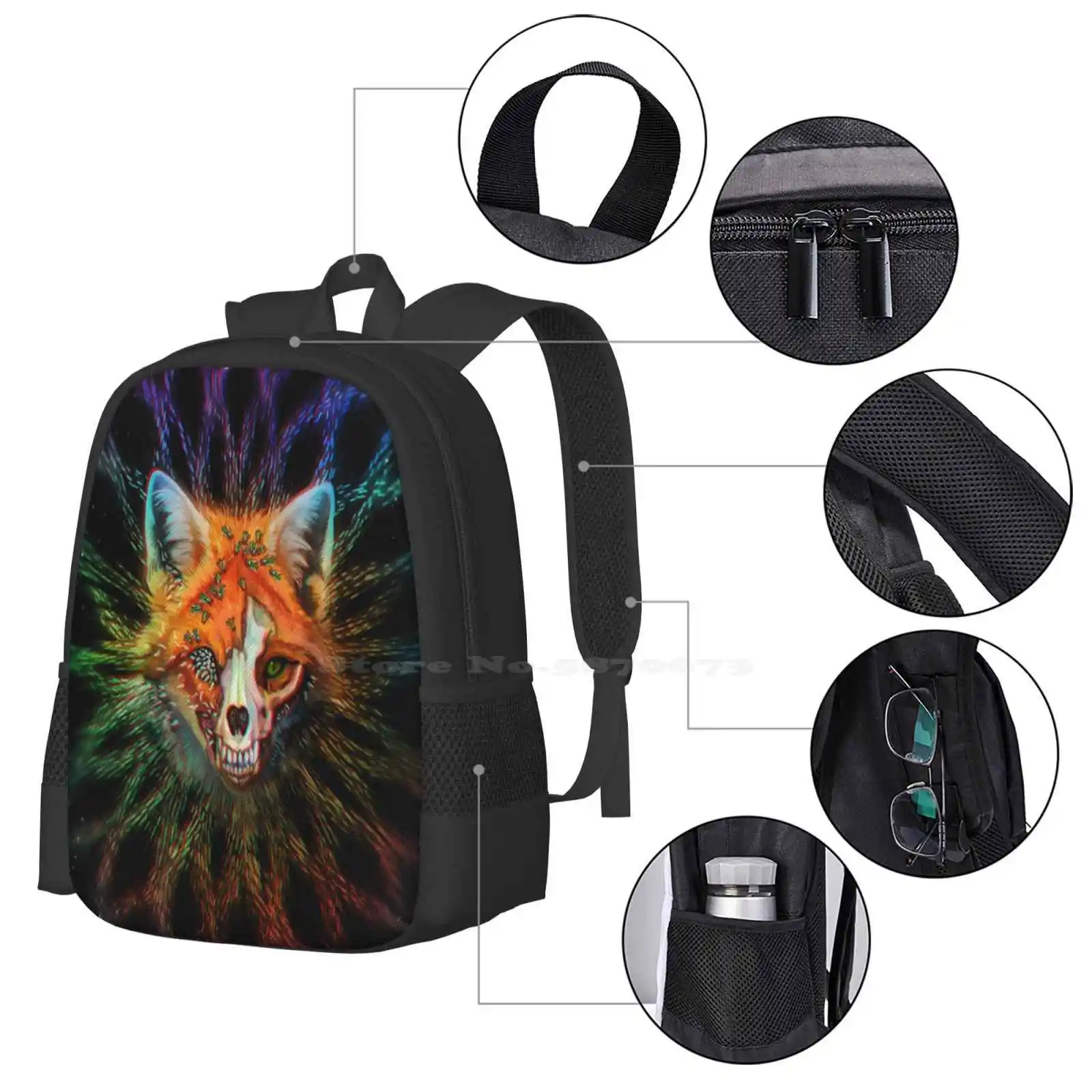 Annihilação mochila para estudante escola portátil saco de viagem raposa decadência morte crânio abutre cultura larvas trippy espiritual