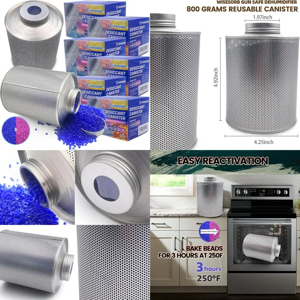 

Rechargeable Silica Gel Desiccant 1.77 LB 6-Pack for Gun Safes - 800g Moisture Absorber, Blue to Pink Indicator, Dehumidifier fo