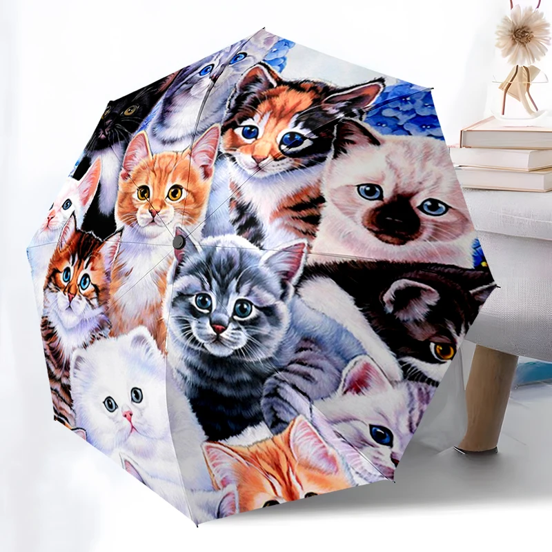 Cute Kitten Cat Umbrella, Lightweight & Portable, 8-Rib Iron Frame, Perfect for Outdoor Travel, Home Accessory, Christmas Gifts