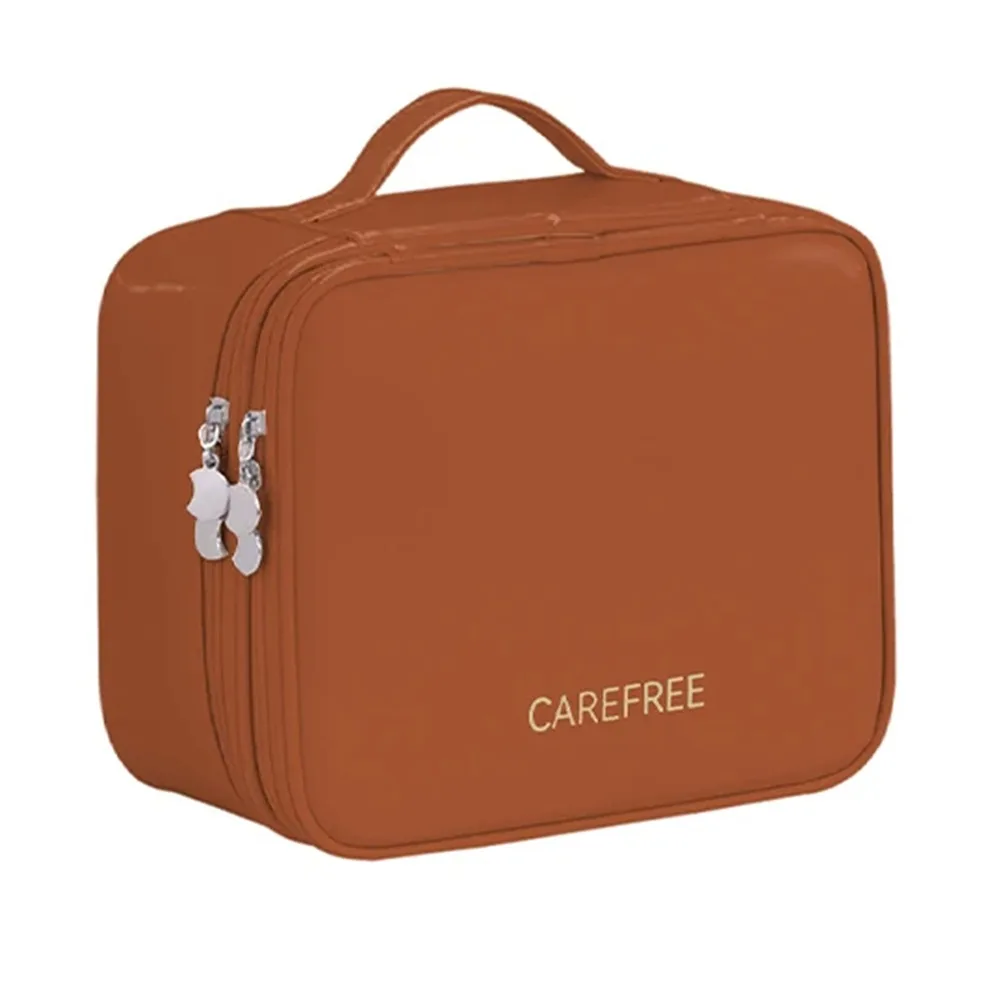 

Double-Layer Portable Cosmetic Bag Large Capacity Waterproof Ladies Makeup Handbag Detachable Dividers PU Leather