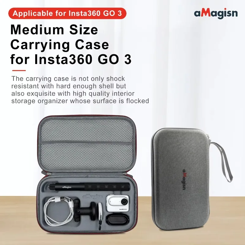 aMagisn For Insta360 GO3 GO 3 Medium size portability Carrying case storage bag sports camera protection accessories Hard Shell