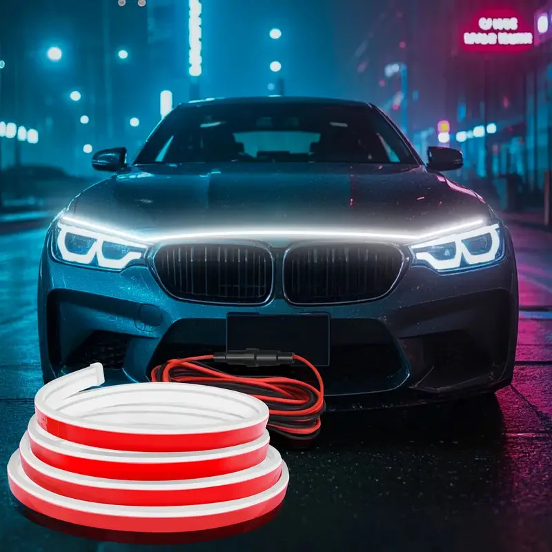 Auto LED Motorhaube Licht Streifen 12V Flexible Wasserdichte Tagfahrlicht für Auto Universal Motor Abdeckung Dekoration Zubehör