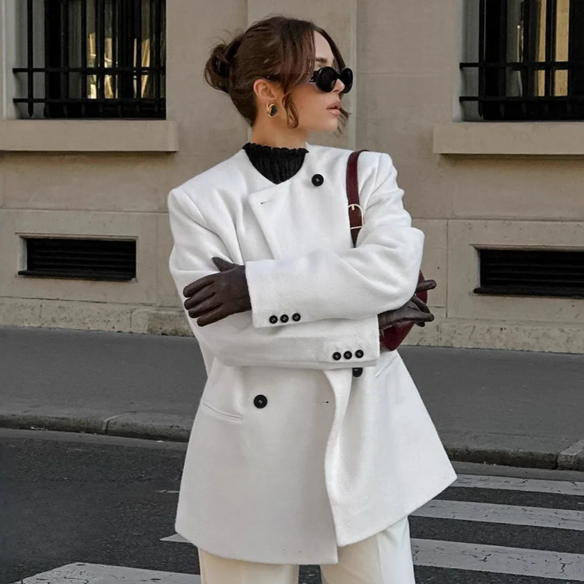 

Элегантный женский твидовый пиджак, осенний новый дизайн, винтажный топ средней длины, утолщенная ткань в европейском и американском стиле