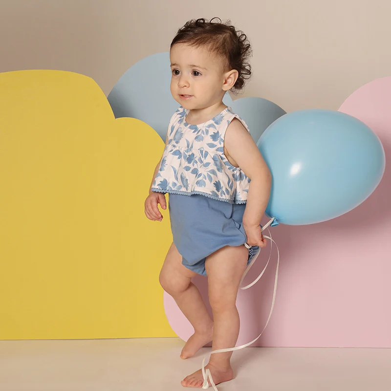 AA SS25 - Zomer kinderkleding Elegante blauwe Shabbos-collectie met overhemd Broeken Overalls Romper en lintopties