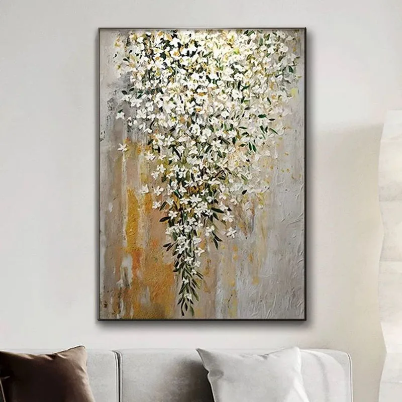 Warm Color Jasmine Flower Abstract Pure Handmade Oil Painting Living Dining Room Sofa Background Hanging Paintings Corridor Wall