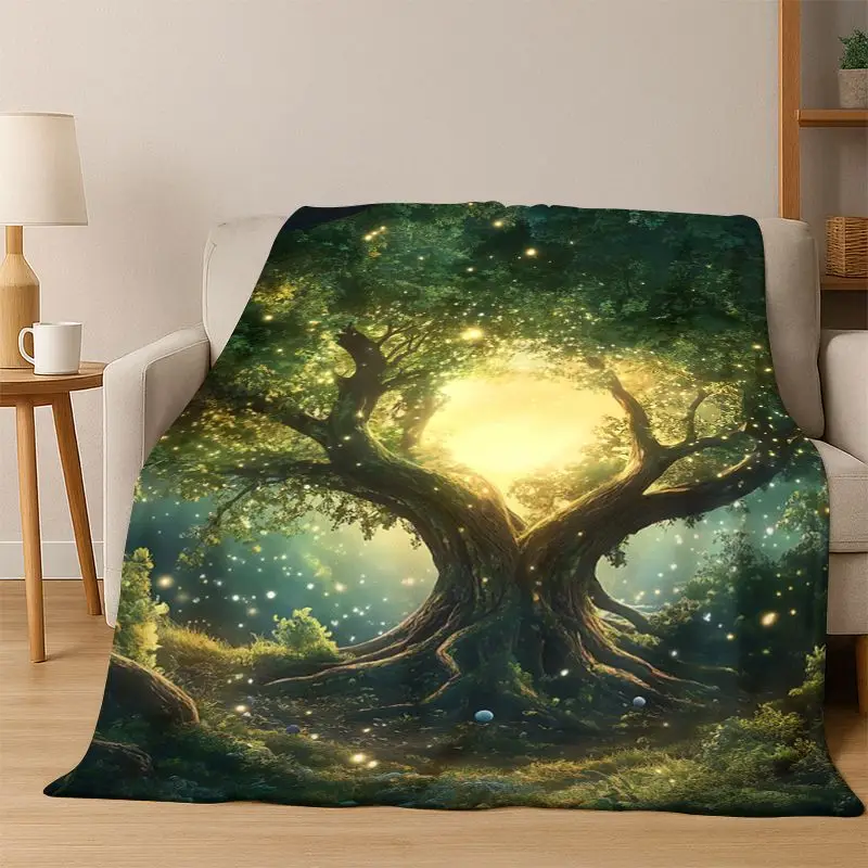 Tree of Life Nordic Mythology Yggdrasil Nature cartoon Flannel Blanket Soft Throw Blanket for Bedroom Living Room Bed Travel kid