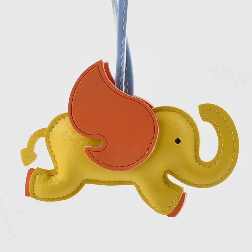 Lovely PU Leather Flying Wings Elephant Keychain Animal Cartoon PU Leather Hanger Car Keyring 16 Colors Bag Pendant Men