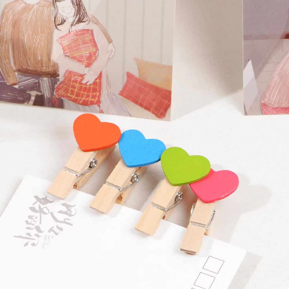 50Pcs/Set Wooden Clips Love Heart Pegs Clothespin Colorful flower  DIY Cute Wedding Decoration Craft Pegs Clothespin