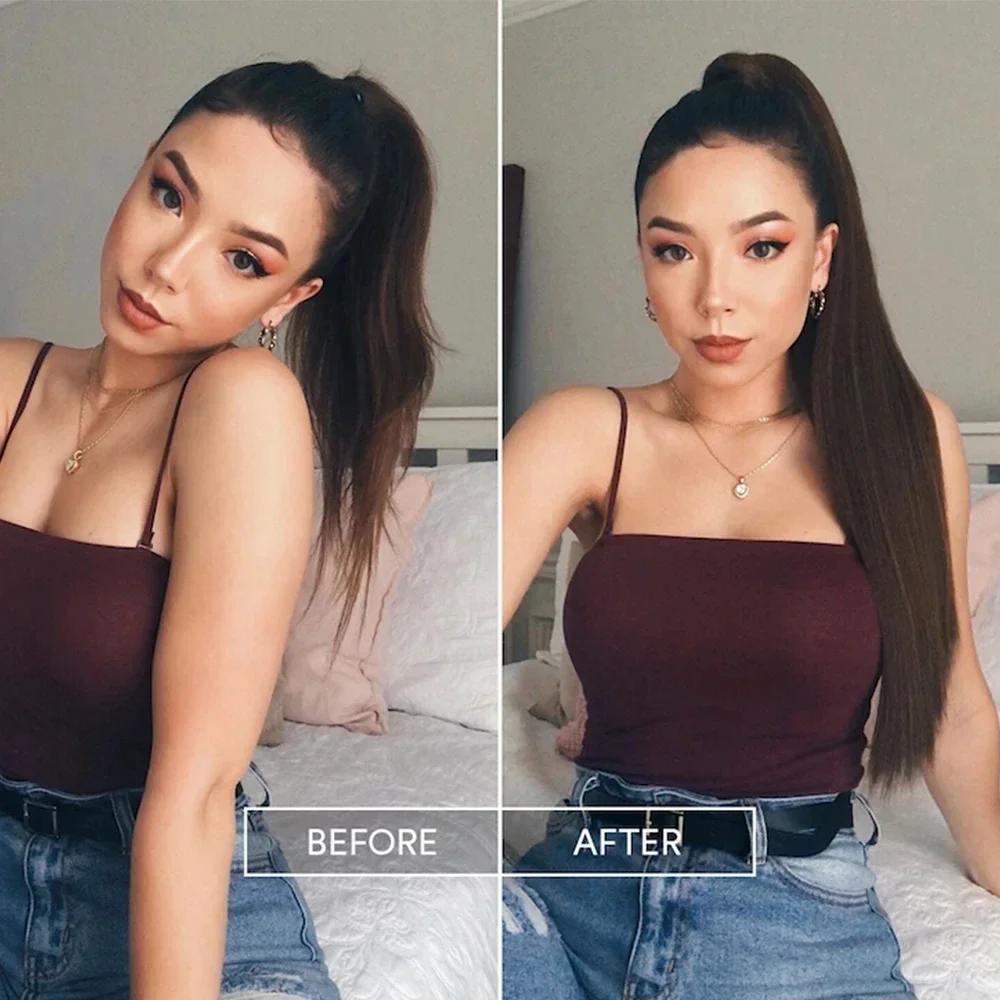 الشعر الاصطناعية 22 ''34'' طويل مستقيم ذيل حصان التفاف حول ذيل حصان دبابيس داخل وصلات الشعر المستعار الأسود هيربيسي أغطية الرأس 2026