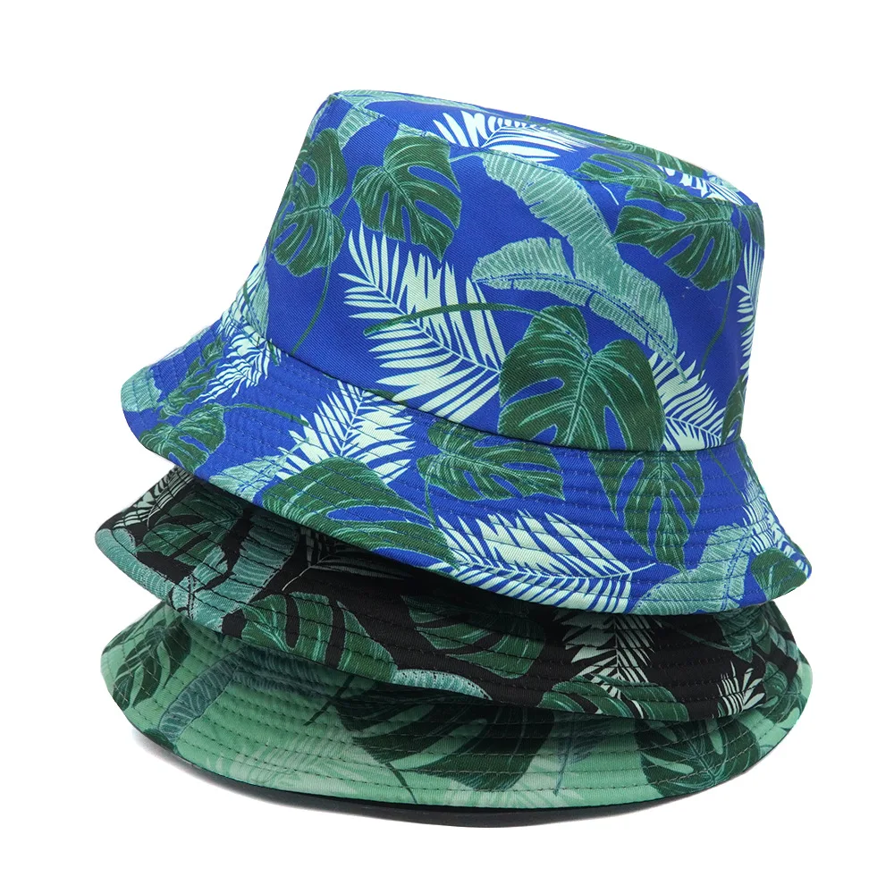 Spring/Summer Breathable Leaves Print Bucket Hat Fashion Flower Pattern Fisherman Cap Unisex Outdoor Sunshade Fishing Hat