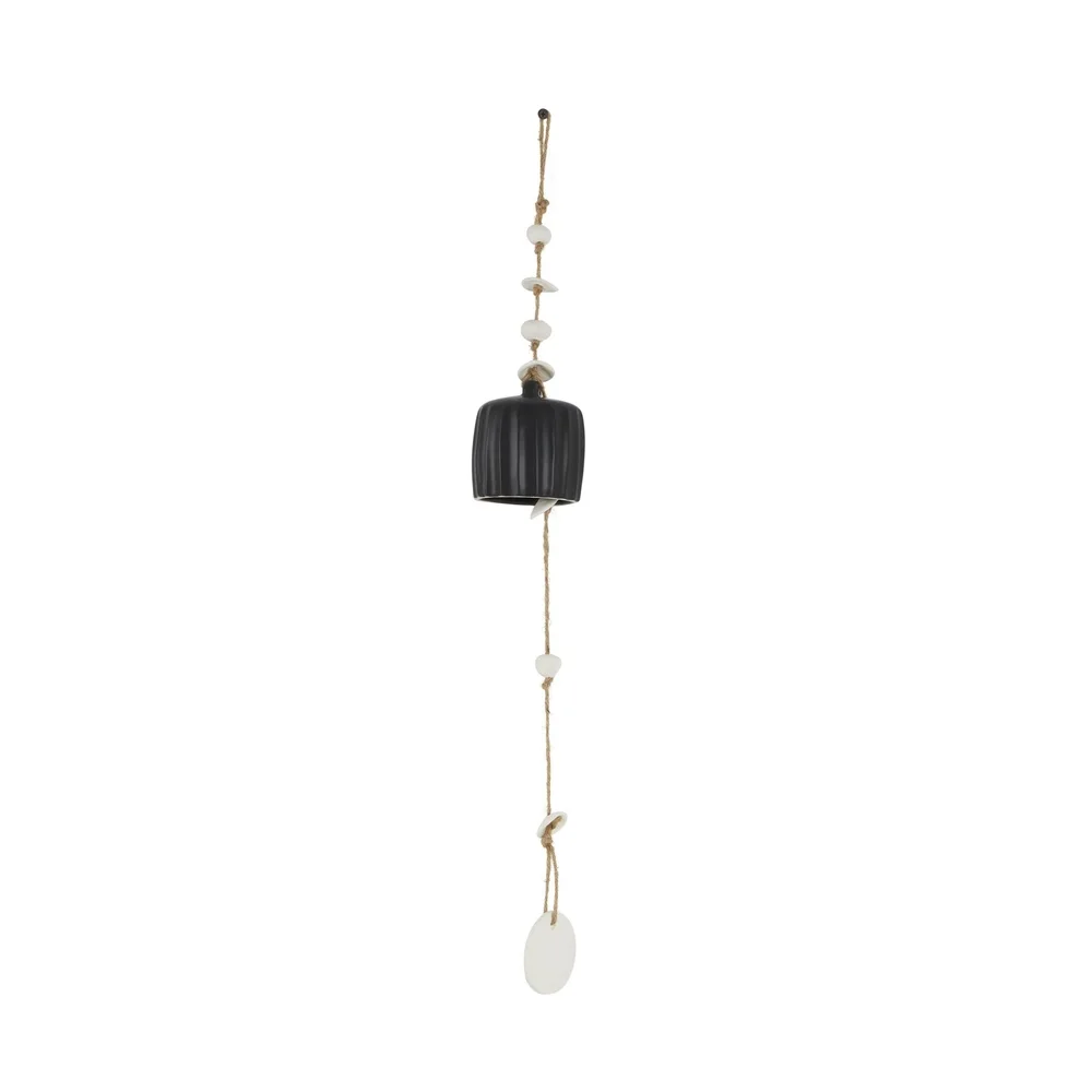 Handmade Ceramic Wind Chime 25 Inch Black with White Disks Indoor Outdoor Decor Gift Bohemian Style Unique Long Decorative Sound - Image 5
