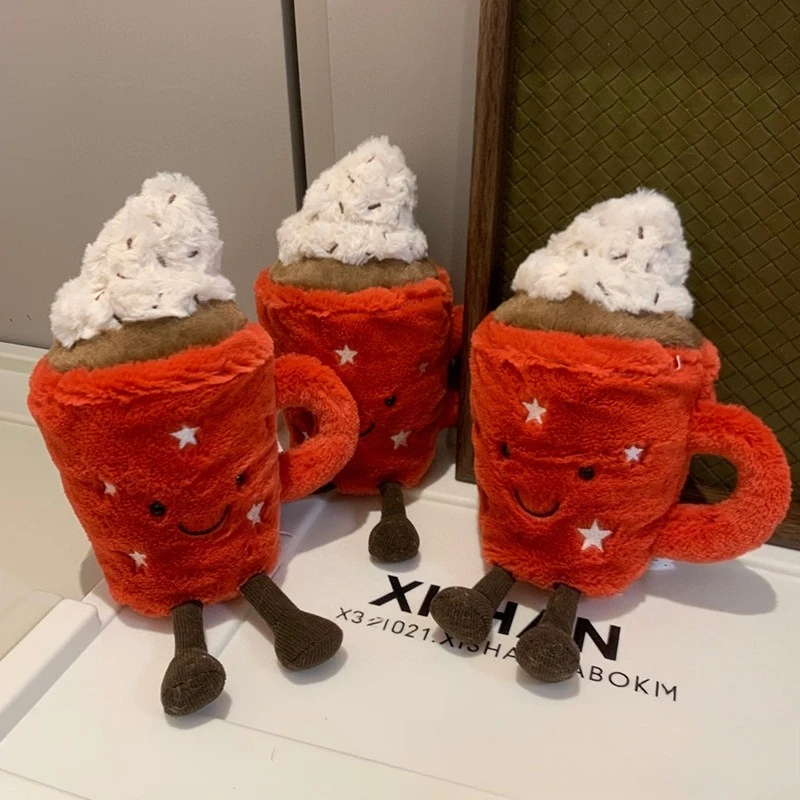 

New fun hot chocolate cute plush doll red coffee cup soothing toy gift with tags stuffed doll kawaii room ornament