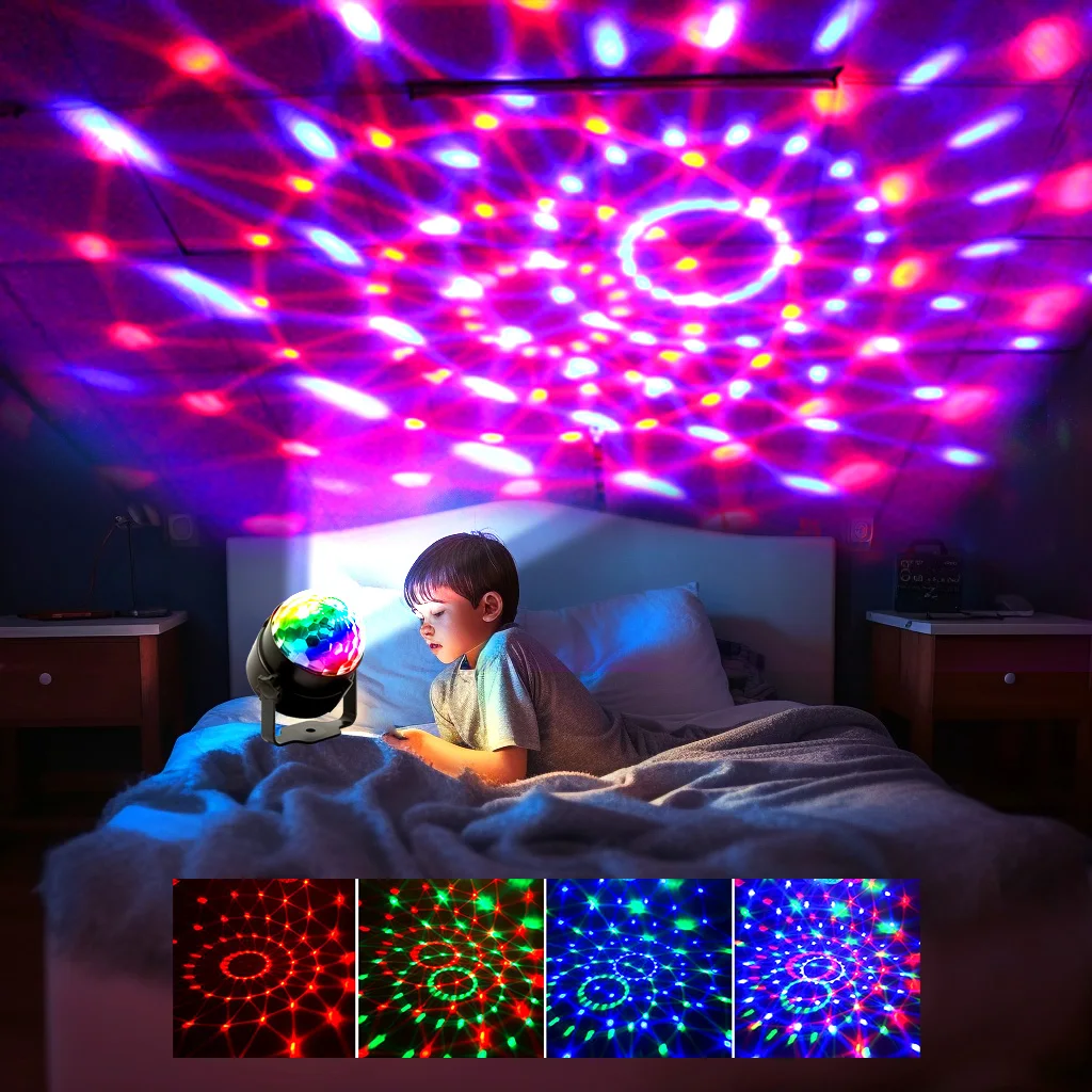 USB RGB Disco Ball Light with Remote Control Car DJ Atmosphere Lamp Sound Activated Rotating Stage Light for Home Party